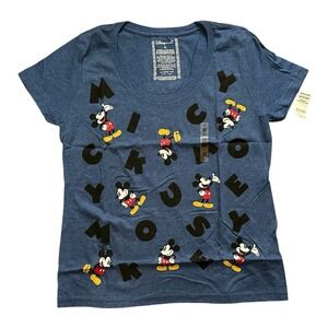 New Disney Store Multiple Mickey Mouse‎ Name All Over Print Blue Shirt Size XL